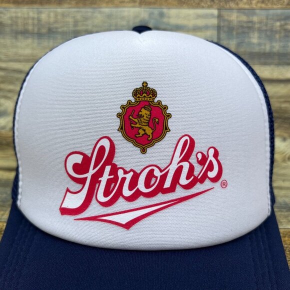 Defunct Stroh's Beer Unisex Trucker Hat Navy Snapback Detroit Michigan Brewed - Picture 3 of 8
